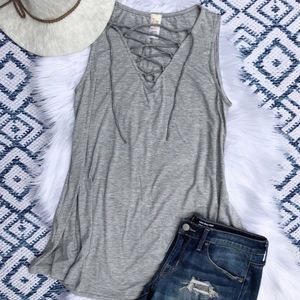 New Heather Grey Lace Up Detailed Tank Top